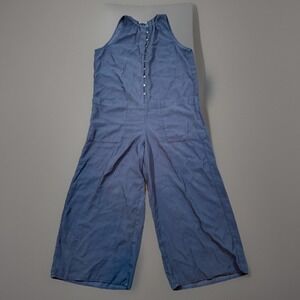 Sundance Wide Leg Jumpsuit Button‎ Front Pockets Blue Casual Size M